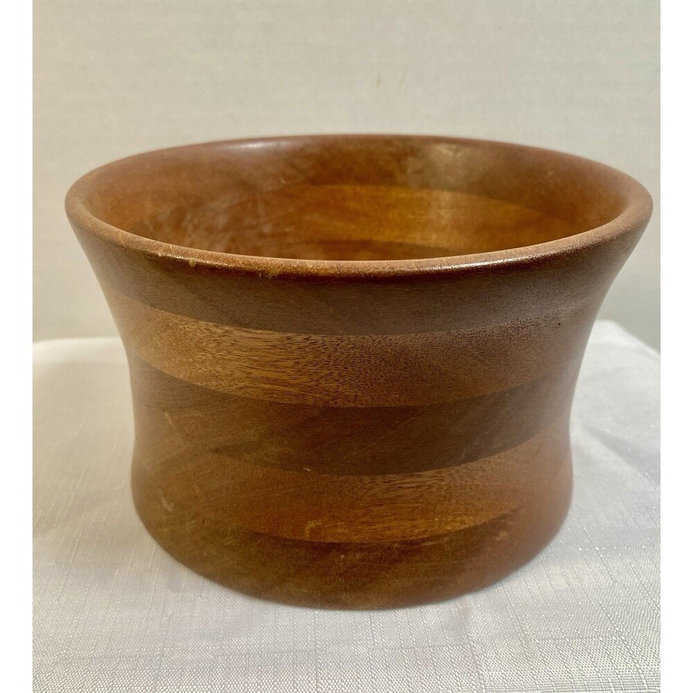 Vintage Hand Turned Wooden Bowl 6.5” Diameter 4” Tall MCM Rustic